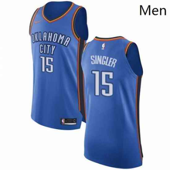 Mens Nike Oklahoma City Thunder 15 Kyle Singler Authentic Royal Blue Road NBA Jersey Icon Edition